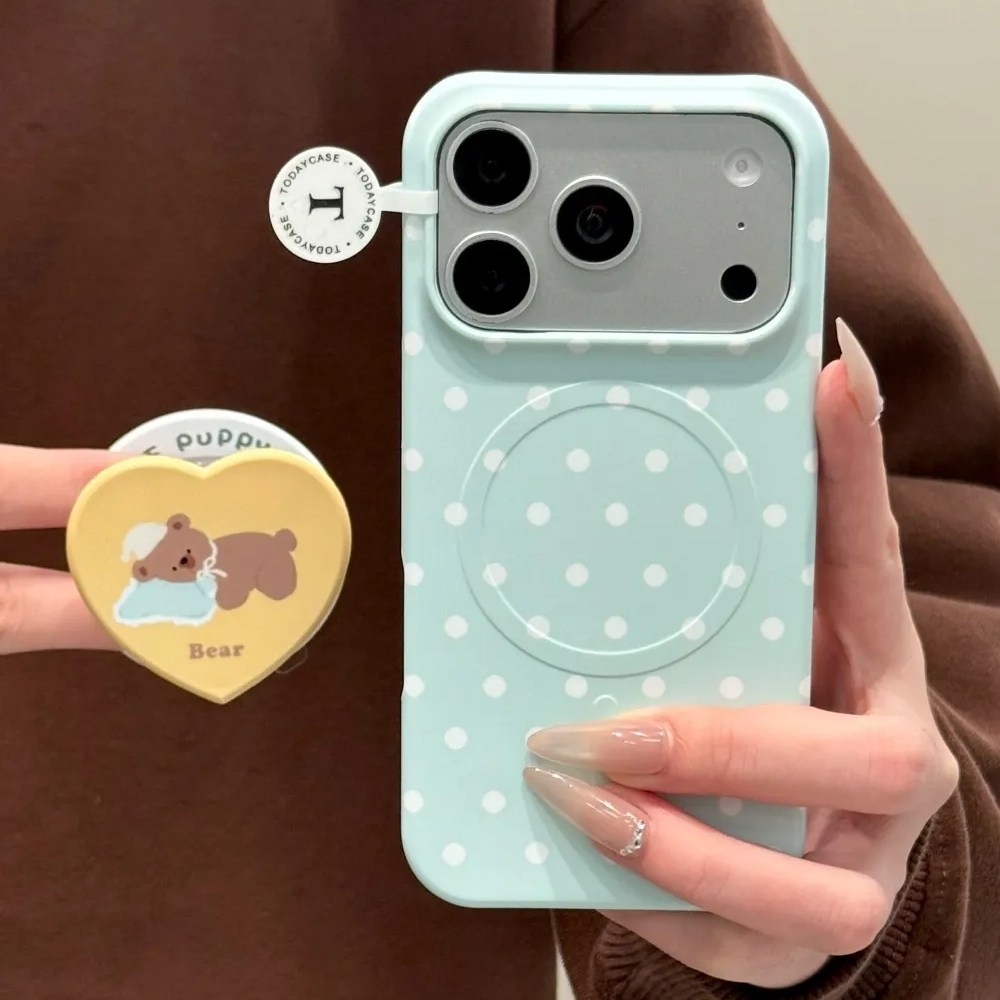 雨柠菲林磁吸波点睡枕小熊适用苹果17promax可爱iphone16半包韩系手机壳15卡通日韩ins14防摔保护套