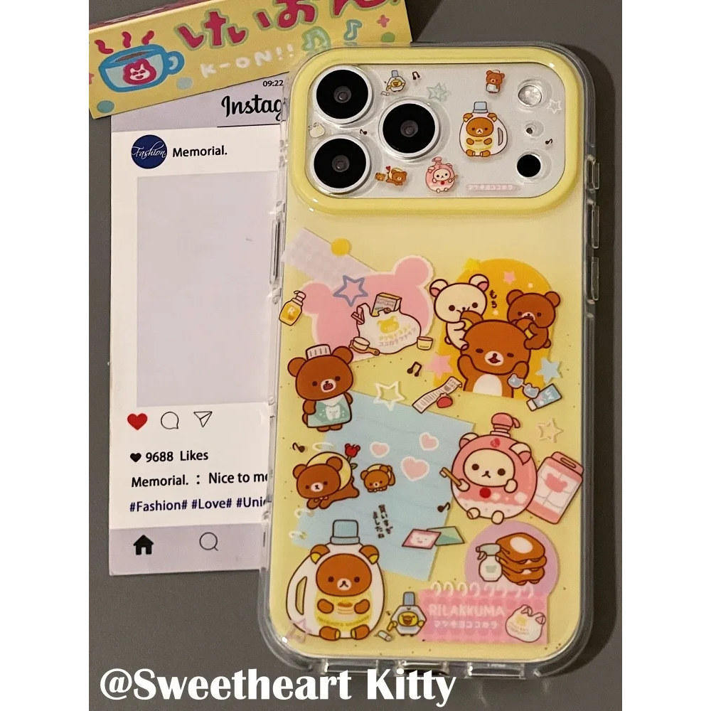 雨柠ins古早黄色可爱轻松熊插画适用iphone17promax新款苹果16手机壳15卡通日韩个性创意14防摔保护套