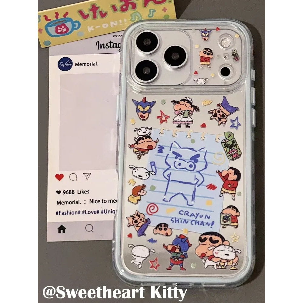 雨柠侧边图案蜡笔小新左卫门猪镜面适用iphone17promax新款苹果16手机壳15卡通可爱日韩14防摔保护套
