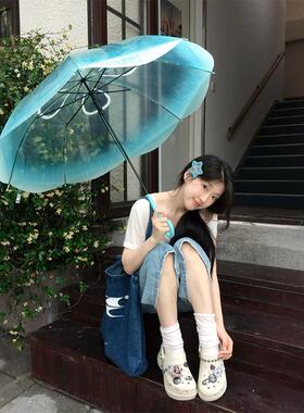 透明蓝色水母雨伞日系可爱清新可携式自动长柄学生雨伞女晴雨两用