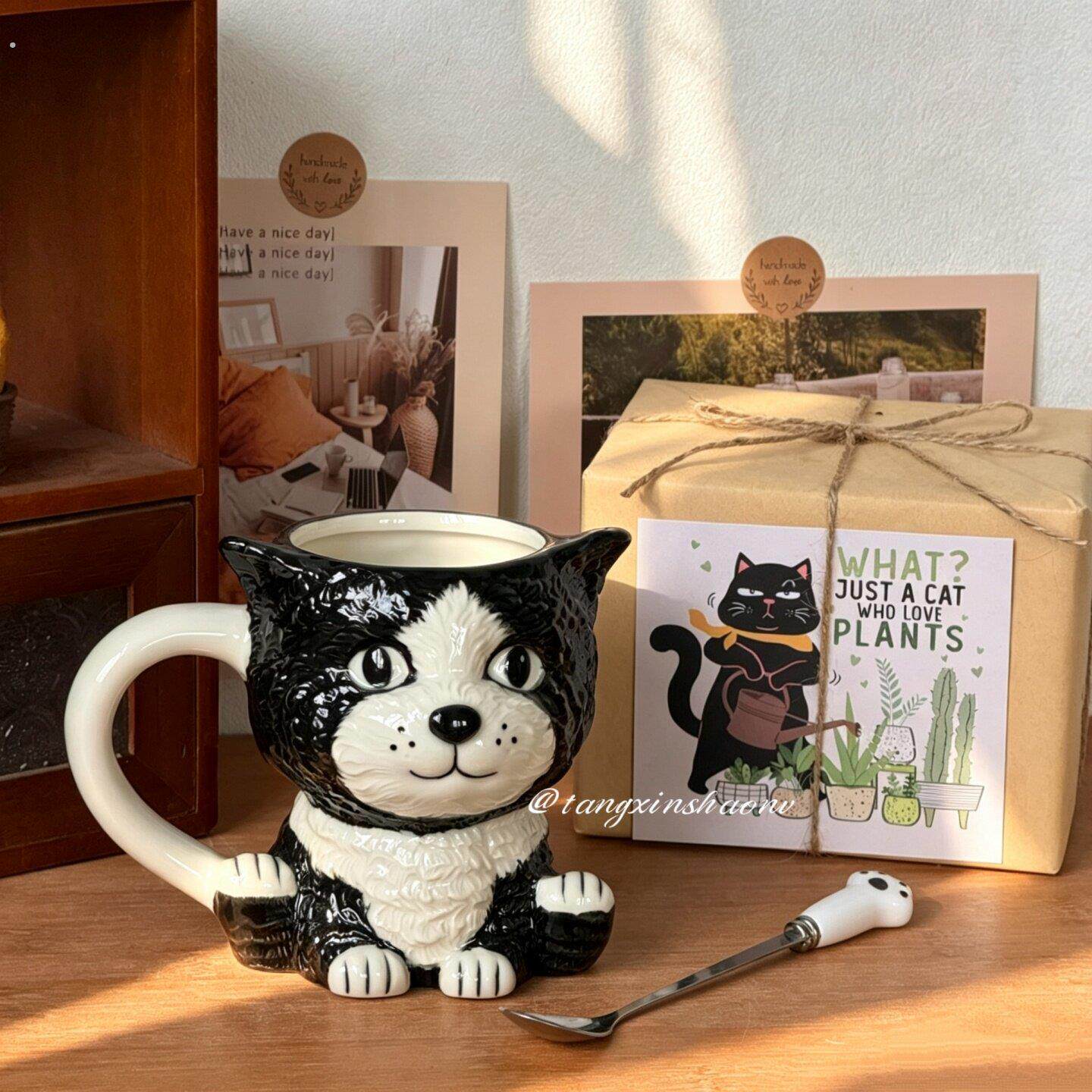 猫咪造型陶瓷杯创意礼品套装送朋友闺蜜生日礼物高颜值好看喝水杯