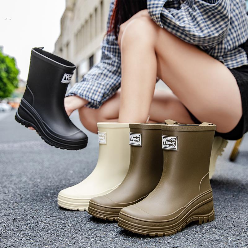 时尚简约高中筒雨靴女款防水防滑水靴耐磨外穿鞋厨房工作套筒女鞋