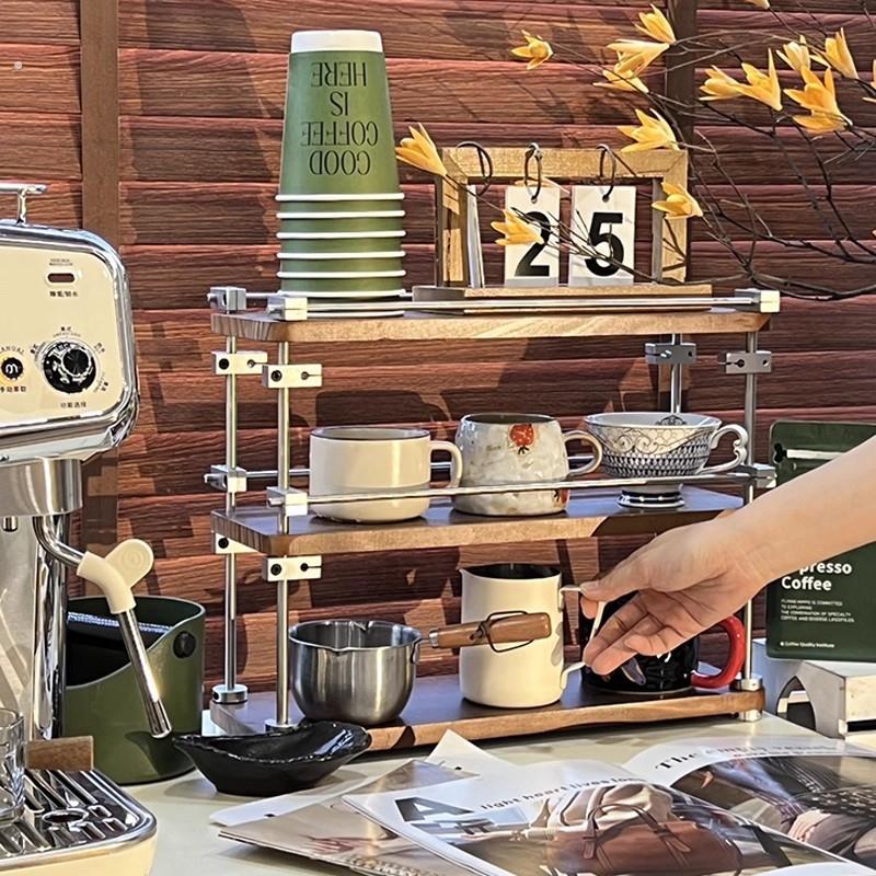 光轴杯架高级感轻奢实木餐边柜咖啡角布置桌面杯子置物架水杯收纳