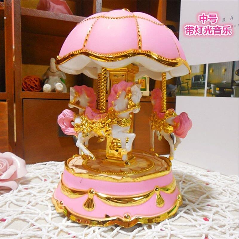 浪漫旋转木马音乐盒七彩灯光八音盒女生生日礼物创意家居情侣摆件