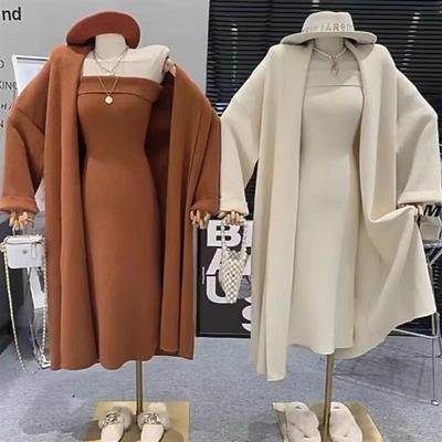 秋冬性感内搭针织长款抹胸连衣裙女加厚开衫毛衣外套辣妹两件套装