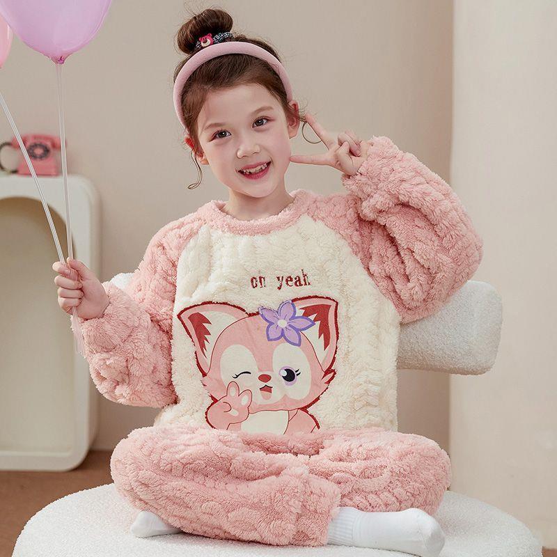 珊瑚绒睡衣女童法兰绒加绒加厚秋冬套装2025新款女孩宝宝家居服冬