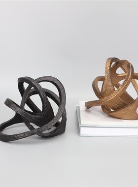 新中式创意铸铁黑色缠绕球摆件样板房售楼部卧室书房桌面软装饰品