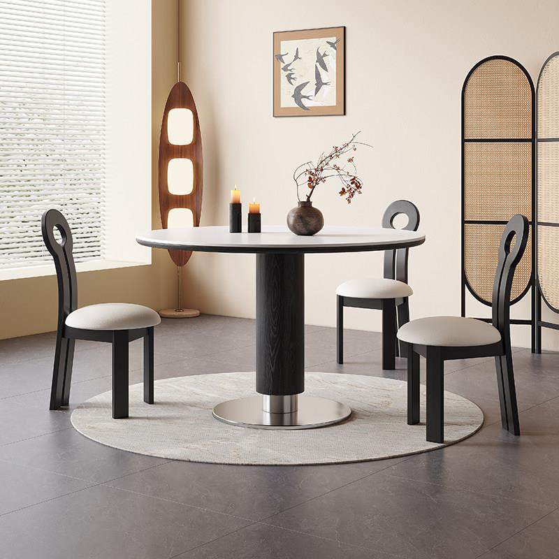 中古风圆桌家用小户型实木岩板餐桌椅组合设计师款复古圆形小餐桌,住宅家具,岩板餐桌,淘宝优惠券,粉丝福利购,淘宝优惠卷