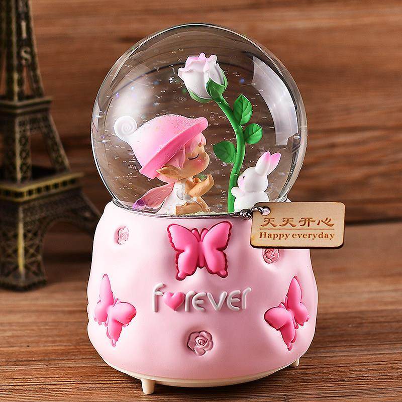 发光飘雪花音乐盒八音盒可爱花精灵水晶球儿童女童十岁生日礼物,家居饰品,音乐盒,淘宝优惠券,粉丝福利购,淘宝优惠卷