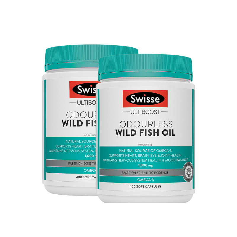 Swisse斯维诗无腥味鱼油DHA软胶囊1000mg400粒*2瓶深海鱼欧米伽3