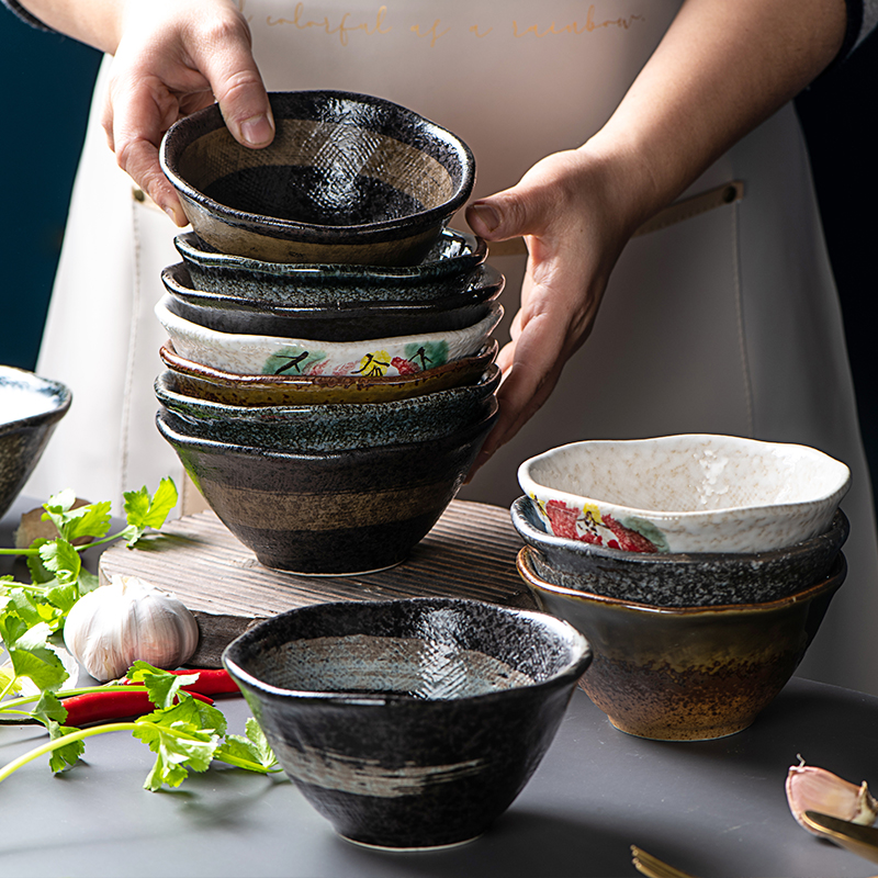 日式家用陶瓷米饭碗面碗汤碗甜品碗韩式雪冰碗创意复古餐具斗笠碗