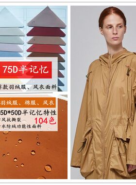 纯色新款微厚黑色风衣【75D半记忆】防水防风外套装布料羽绒服面