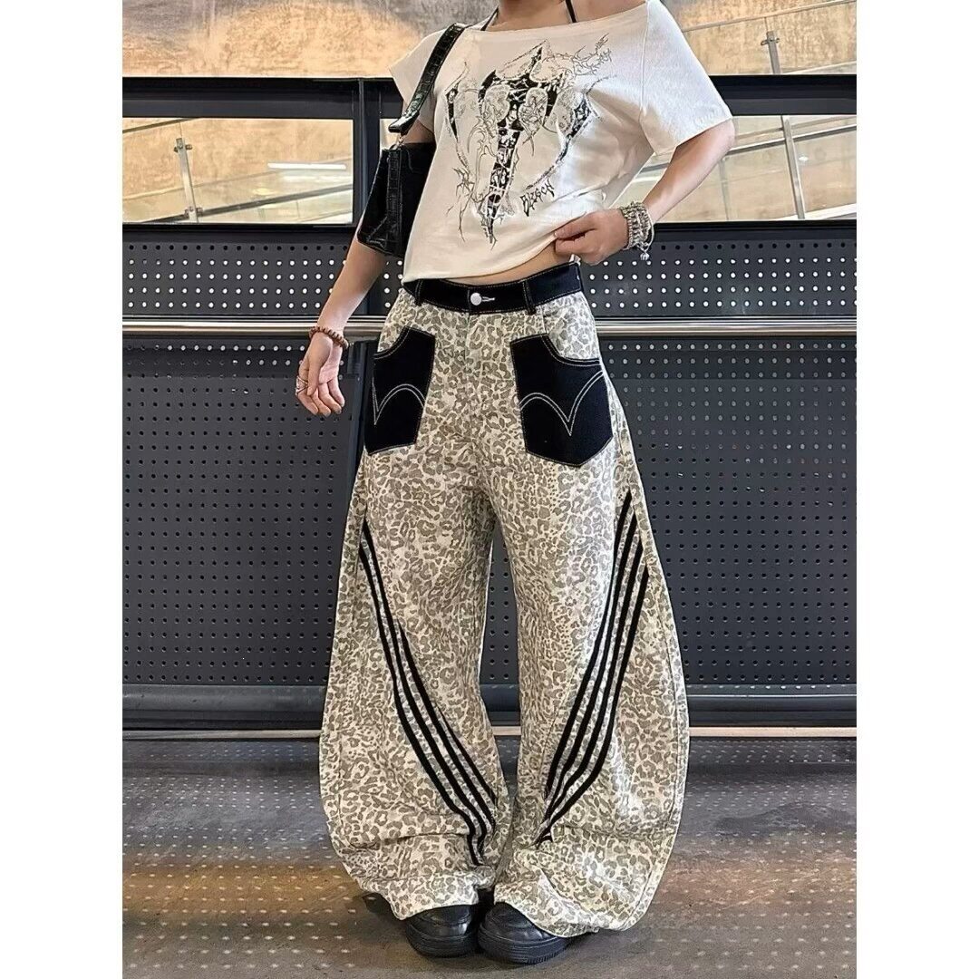 原宿美式水洗微喇牛仔裤男女款春秋季宽松休闲阔腿裤潮牌vibe流行