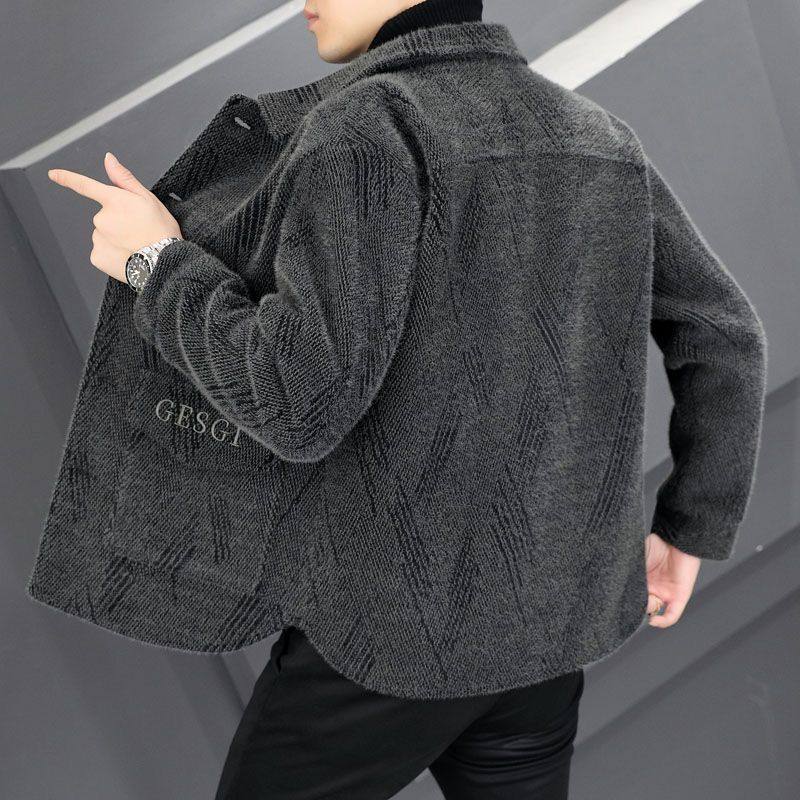 秋冬短款夹克男士加绒加厚风衣新款呢子大衣男装休闲翻领毛呢外套