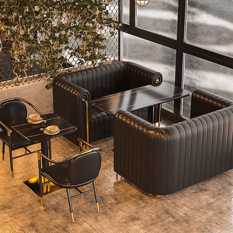 轻奢酒吧沙发工业风咖啡店餐饮店酒店西餐厅卡座大理石餐桌椅组合