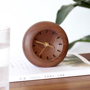 三思工房 黑胡桃木小座钟卧室装饰家用现代简约桌面创意钟表静音