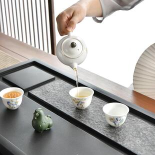 天然乌金石茶盘茶台石板家用整块茶海客厅高档一体石材带木脚