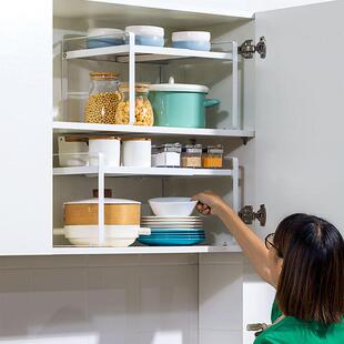 可伸缩厨房分层架整体橱柜隔层桌面置物架隔板柜内收纳层架碗碟架