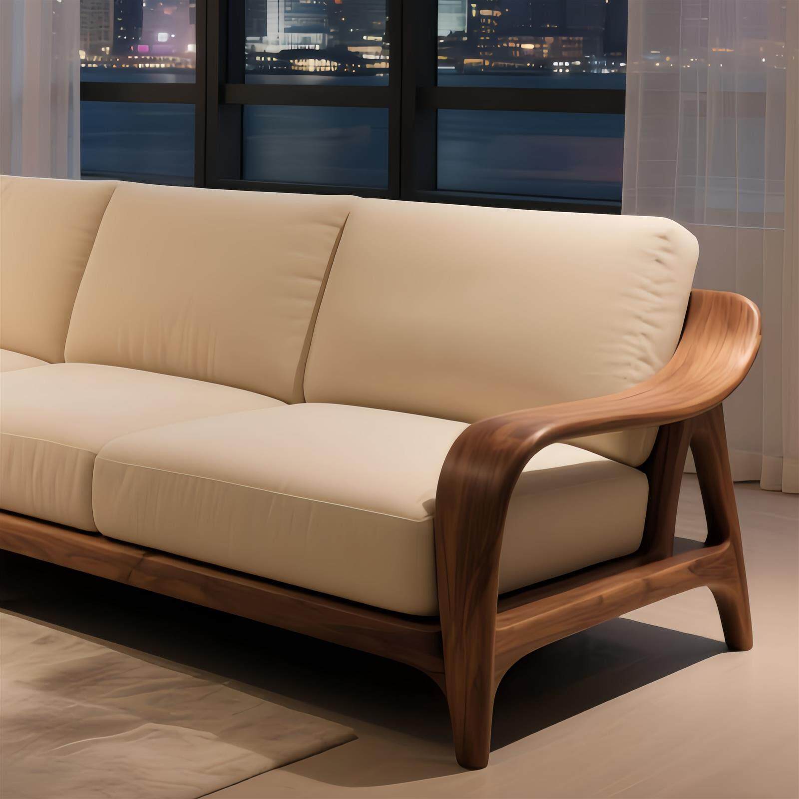 新中式北美黑胡桃木沙发客厅高端现代简约实木直排布艺三人位定制