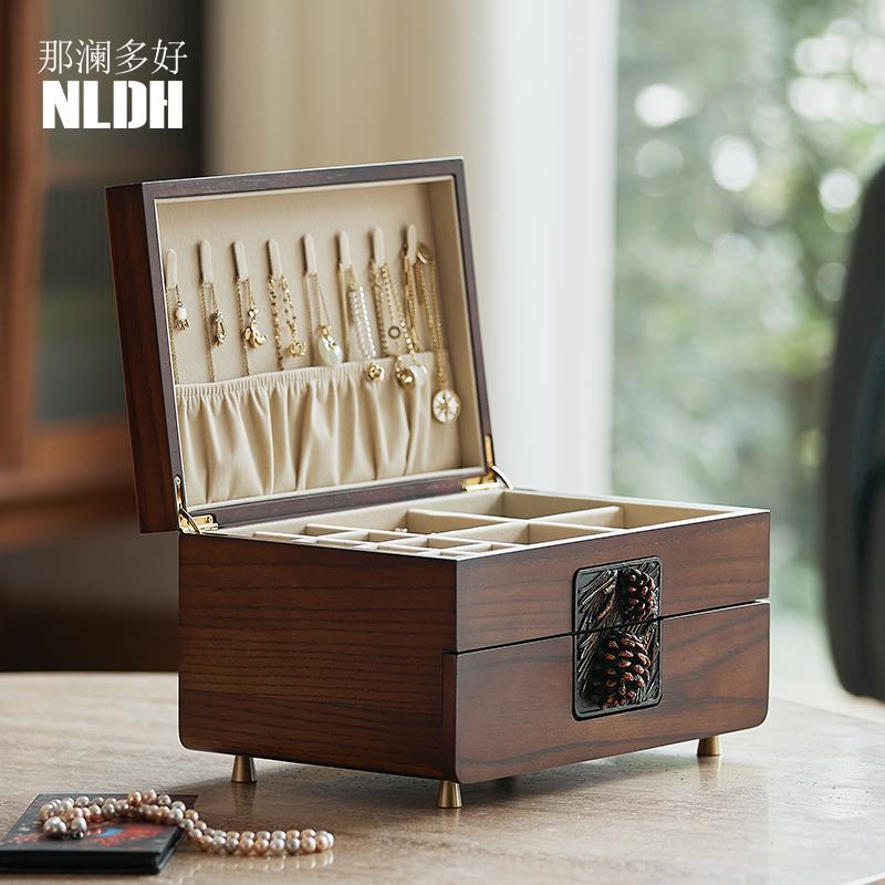 耳针耳环项炼实木首饰收纳盒饰品盒子大容量整理盒木结婚生日礼物