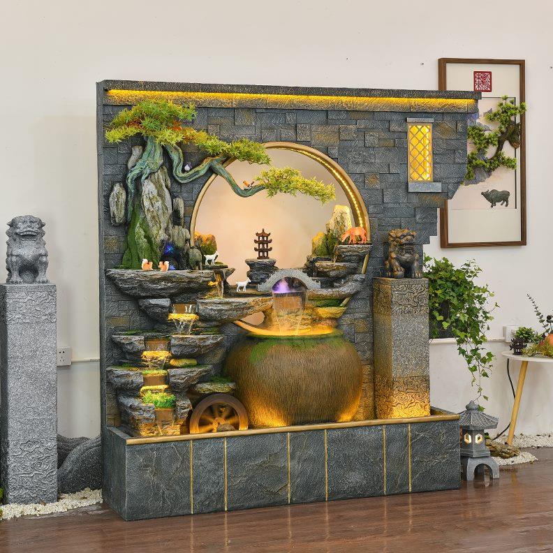 微景观屏风循环花园落地摆件喷泉客厅庭院水幕墙新中式假山流水水