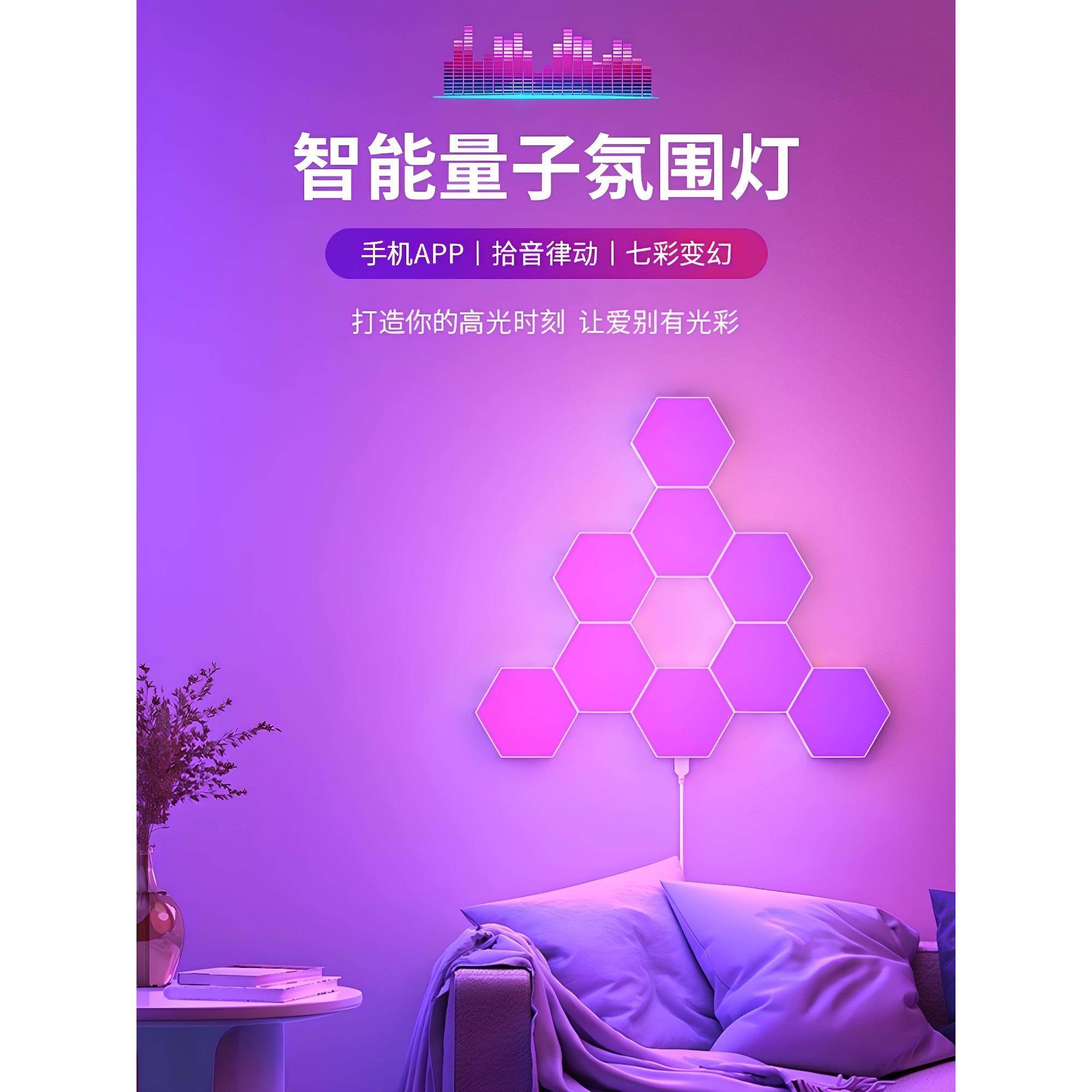 智能奇光板量子灯桌游戏室桌面孔板Rgb大气灯六角形吸音壁灯,家装灯饰光源,奇光板/量子灯,淘宝优惠券,粉丝福利购,淘宝优惠卷