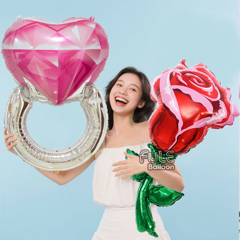 女神节母亲节礼物爱心钻戒铝膜气球七夕表白求婚纪念日结婚房装饰