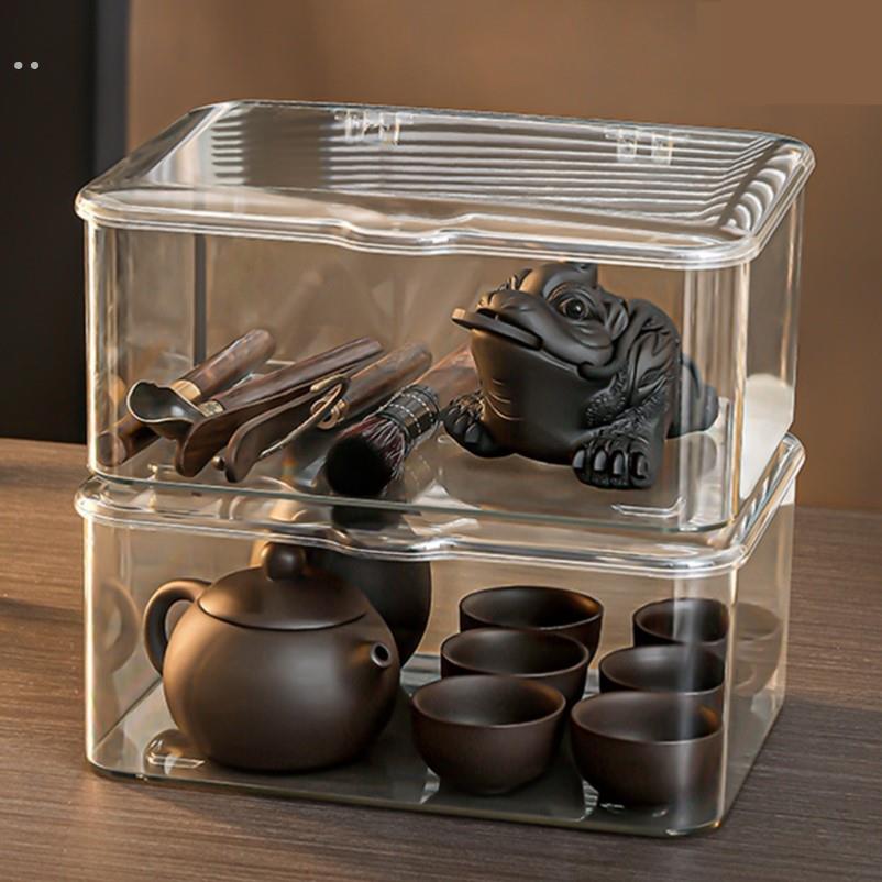 茶具收纳盒防尘带盖透明茶几桌面茶叶茶杯整理功夫茶壶置物架存放