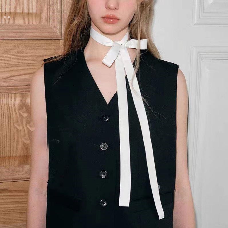 细长条窄围巾挂脖飘带配饰亚比围巾小围巾细长纯黑色领巾长款飘带