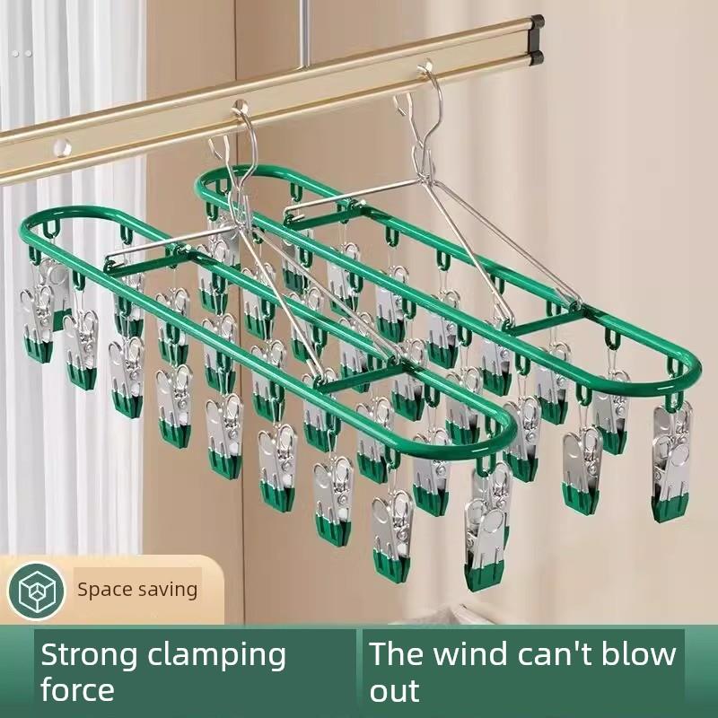 家庭阳台护栏烘干工艺品袜夹不锈钢多夹学生宿舍多功能防风袜架