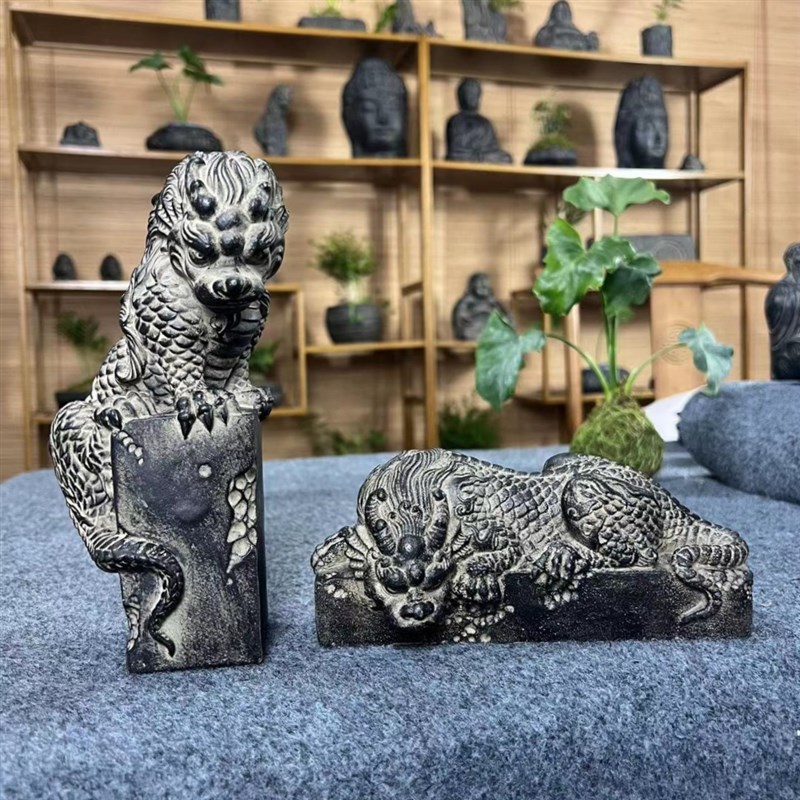 鱼缸造景创意盘龙石玺家居中式茶宠卧龙镇纸复古送礼桌面装饰