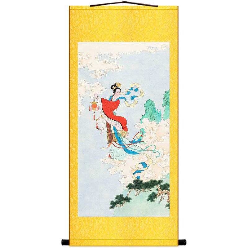 山圣母神像画 巫山神女瑶姬画像 宝莲灯神话仙女物卷轴挂画