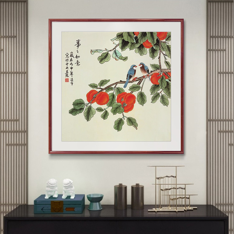事事如意新背景墙饰画正对墙玄挂画鸟画