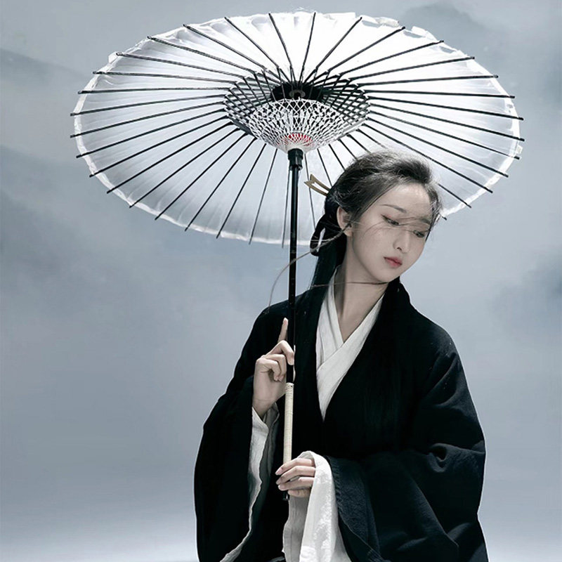 影楼汉服拍照道具写真古摄影复古黑色水墨画伞中工笔画