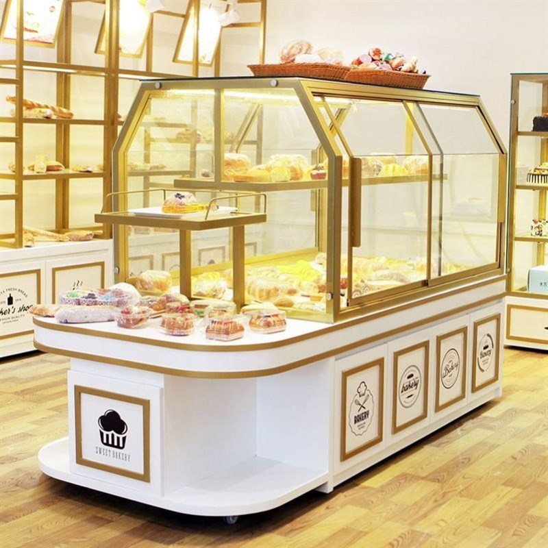 店展示柜铁艺烤漆中岛柜实木货架柜边柜面包柜面包展示柜