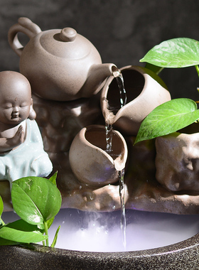 陶瓷鱼缸循环流水假山石槽喷泉水景过家用养鱼盆搭造景装饰