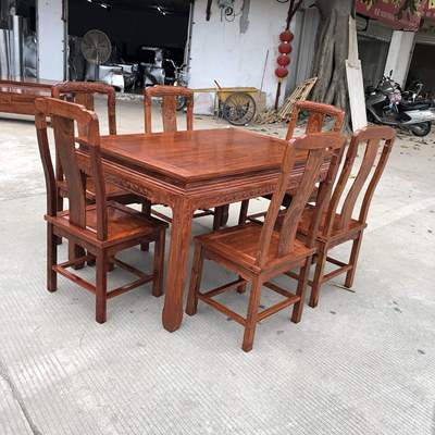 红木餐桌椅花梨木长方形餐桌刺蝟紫檀象头餐桌中式实木餐桌椅