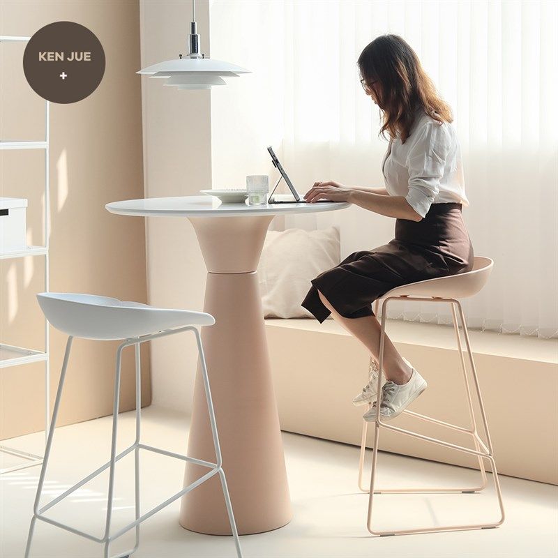 欧式弧度坐椅实用创意奶油风前台接待现代铁艺家用高脚凳椅子