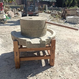 农村老旧手推石磨子老石碾磨豆腐民俗展览茶盘石磨子刻字石磨盘