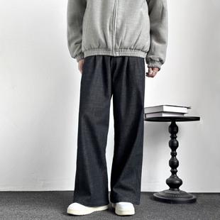 宽松休闲百搭保暖长裤 男冬季 复古水洗加绒牛仔直筒裤 233UNIT美式