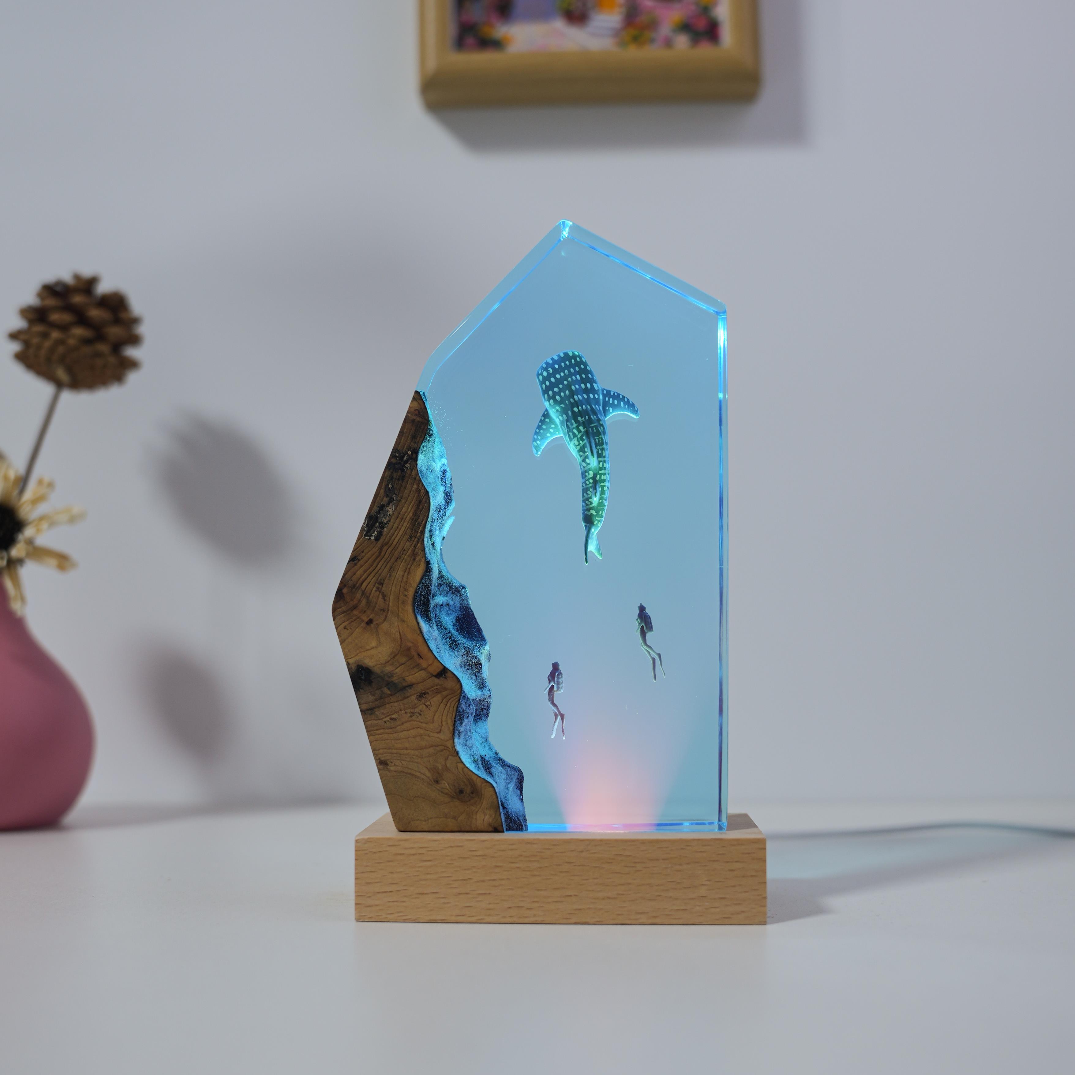 海洋风桌面摆件潜水员深海探索杉木灯装饰耶诞生日礼物小夜气氛灯