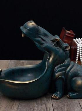 河马摆件北欧创意家居客厅鞋柜玄关钥匙收纳盒桌面杂物收纳盘饰品