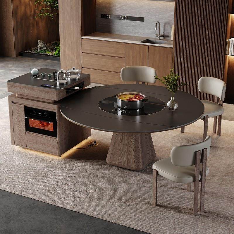 岩板岛台餐桌一体家用伸缩折叠带电磁炉多功能茶台方圆两用餐桌椅,住宅家具,岩板餐桌,淘宝优惠券,粉丝福利购,淘宝优惠卷