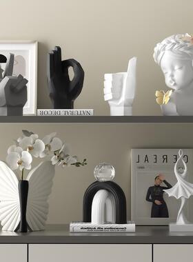 黑白格调艺术雕塑酒柜装饰品摆件高级感客厅电视柜开 放格软装摆
