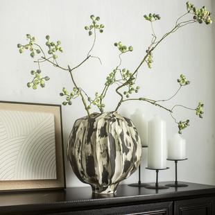 甘棠家居天然陶泥手作侘寂手绘中古艺术高级感陶瓷花瓶花器摆件