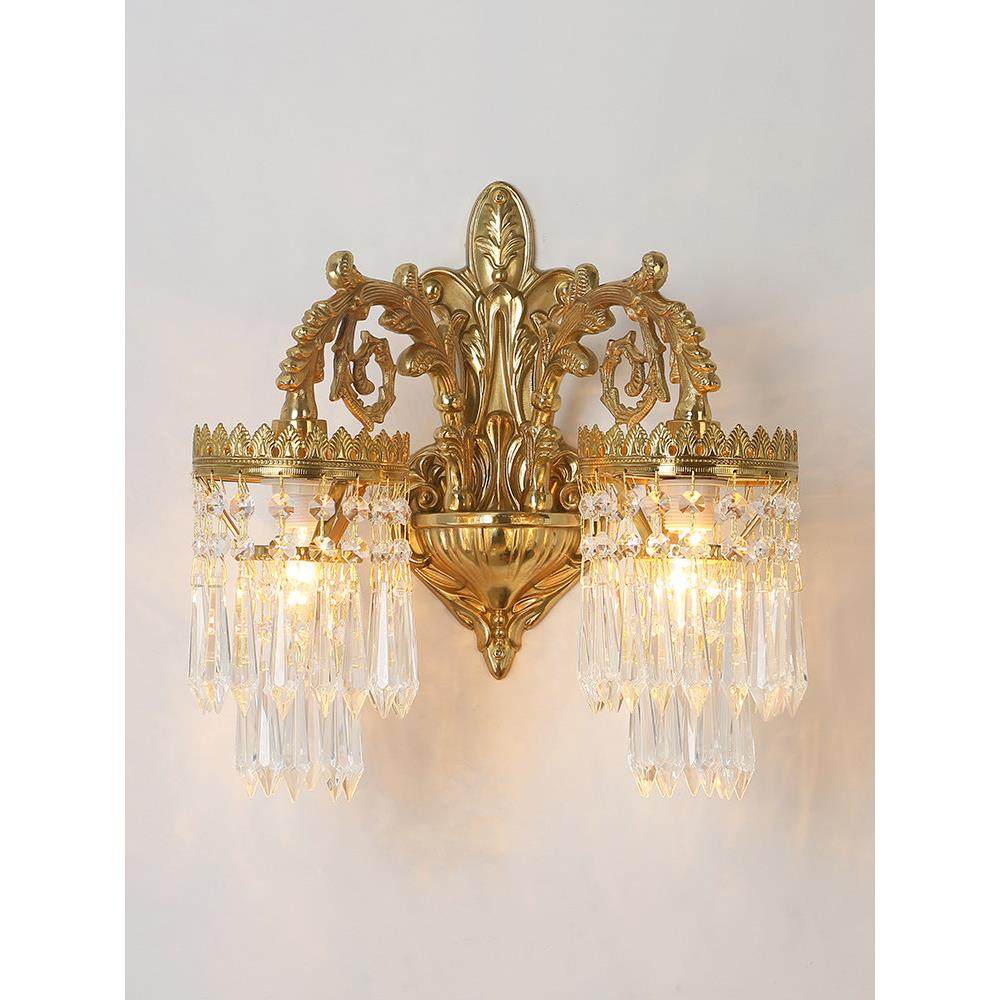 欧式全铜客厅壁灯 法式水晶卧室背景墙床头楼梯墙灯镜前过道灯具