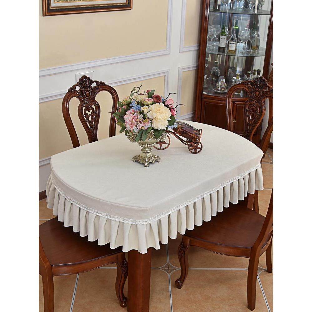 休闲现代米色桌布桌布圆桌可伸缩椭圆形家用桌裙织物纯色咖啡桌桌