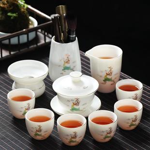 功夫家用陶瓷器泡茶杯白羊脂玉茶壶高端盖碗玻璃客厅轻奢 茶具套装