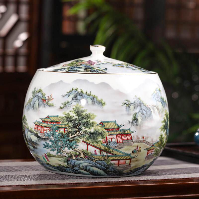 大号陶瓷茶叶罐普洱茶家用大米缸装茶饼罐子储物茶缸密封醒茶罐