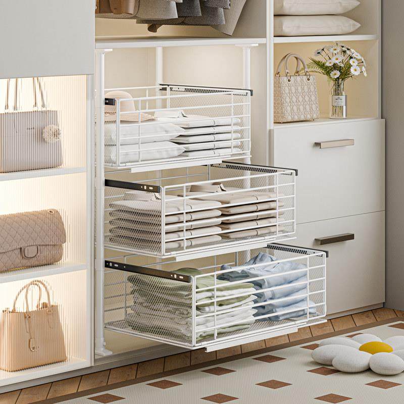 衣柜拉篮抽屉式分层收纳推拉轨道免打孔抽拉裤架伸缩多层改造内置,基础建材,衣柜拉篮,淘宝优惠券,粉丝福利购,淘宝优惠卷